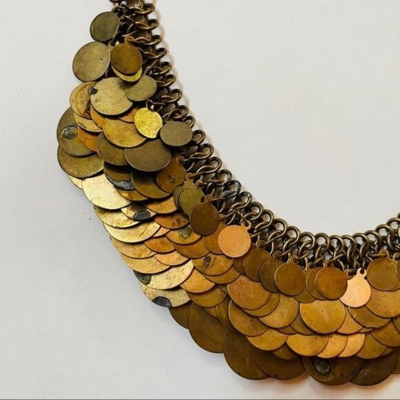 Vintage Brass Necklace Gypsy Costume Adjustable Jewelry Chain Mail Necklace - Picture 2 of 12